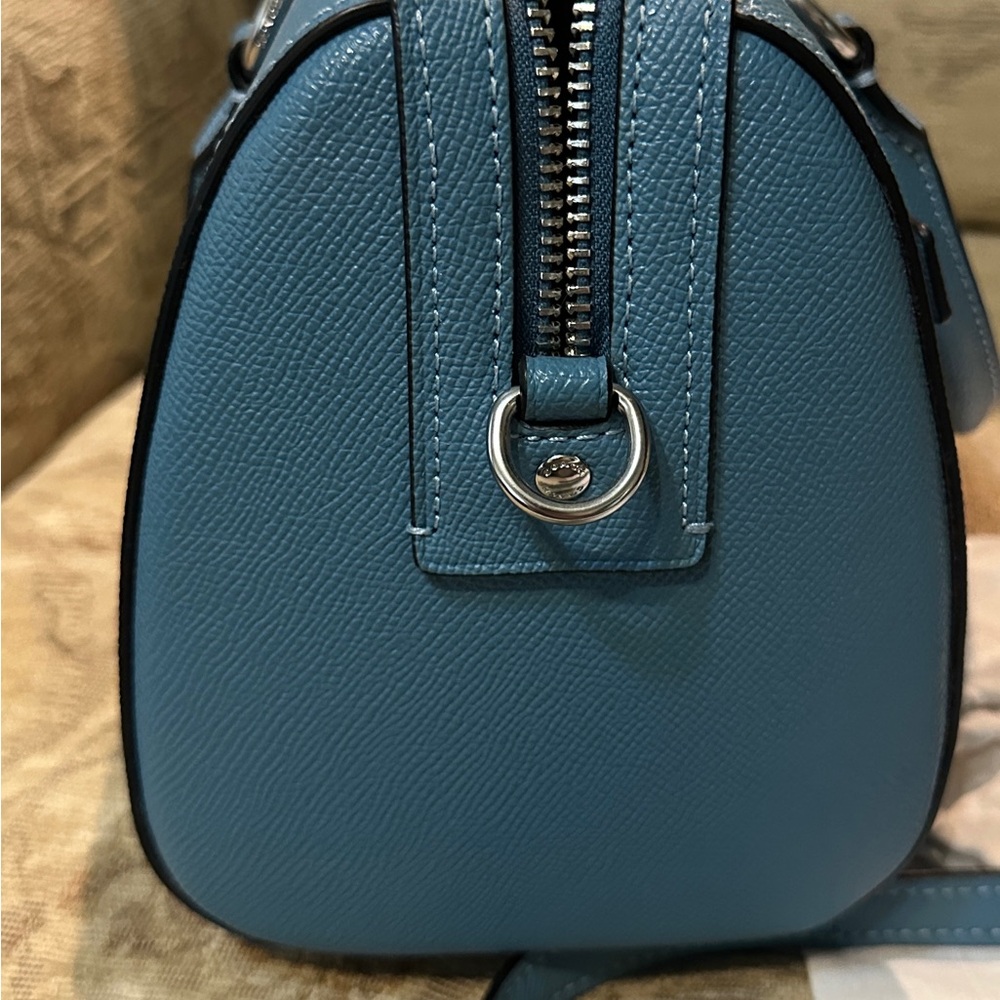Coach Teal Blue Pebbled Leather Rowan Satchel with Detachable Strap - Picture 9 of 13